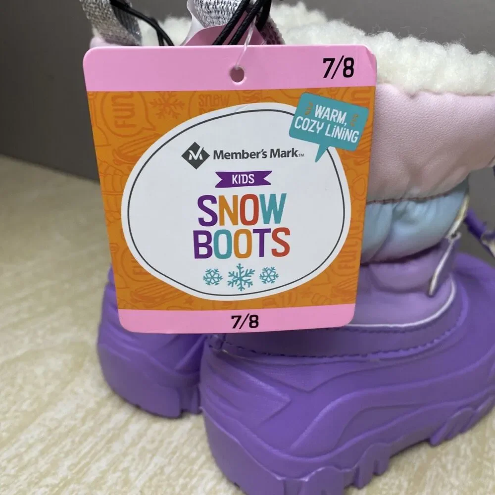 NWT MEMBERS MARK KIDS SNOW BOOTS 10 Degree Cold Rating Purple Size 7/8